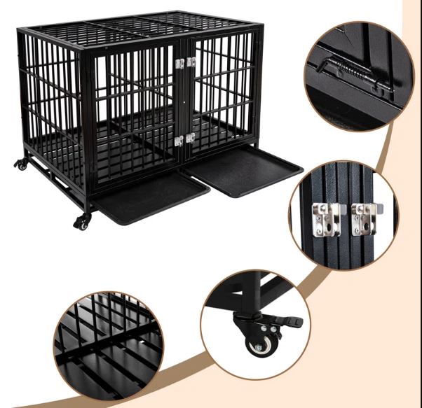 Dog Iron Cage Kennels – With Lockable Wheels Removable Tray Dog Dog Iron Cage Kennels - With Lockable Wheels Removable Tray - Image 3