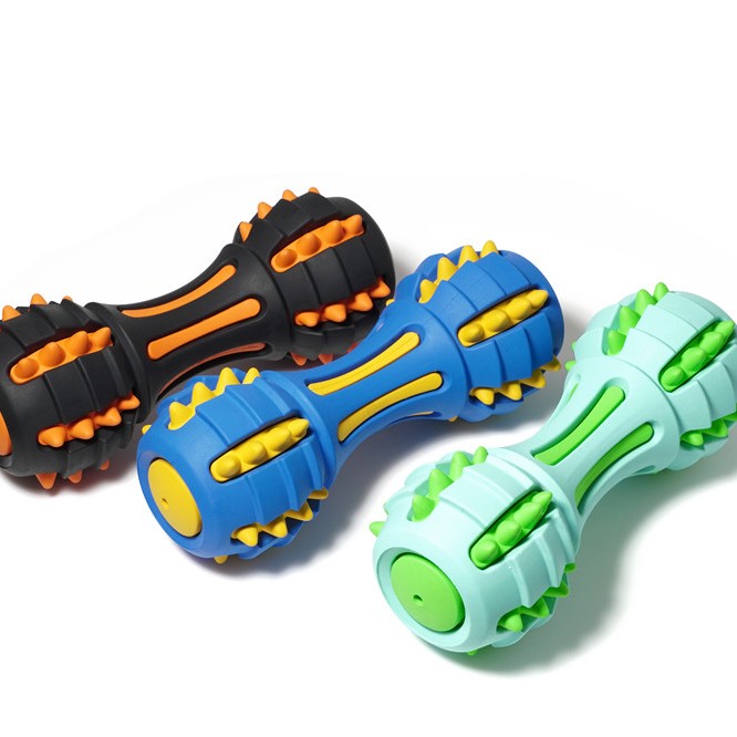 Dog Squeaky Rubber Toy Dumbbell with Bell inside Chewer Dog Dog Squeaky Rubber Toy Dumbbell with Bell inside Chewer