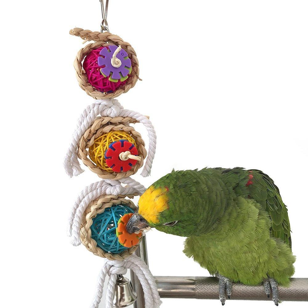 TD Rattan Twist Bird Chew Parrot with Bell Toy Bird Cage, Bird Food, Health & Accessories TD Rattan Twist Bird Chew Parrot with Bell Toy