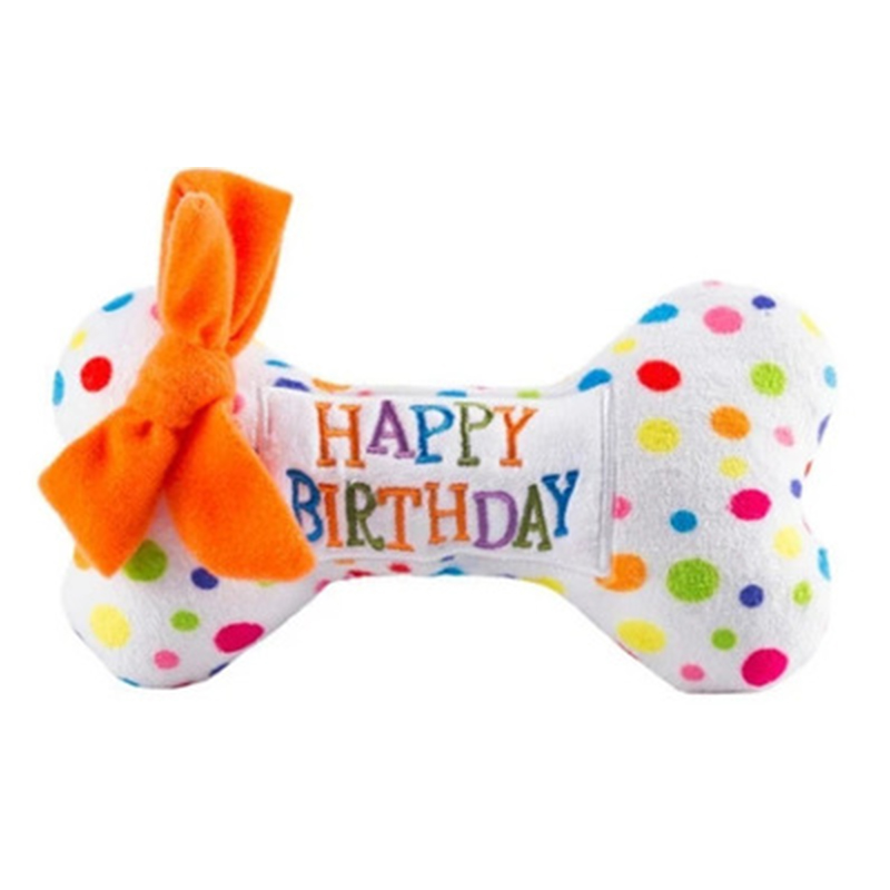 TD Squeaky Birthday Plush Bones Toy Dog TD Squeaky Birthday Plush Bones Toy - Image 3