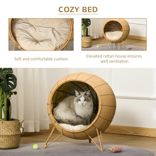 TD Elevated Rattan Cat Bed Basket Bed, Crates, Home & Travel TD Elevated Rattan Cat Bed Basket - Image 4