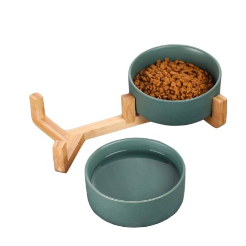 TD Elevated Ceramic Dual Ceramic with Bamboo Stand Bowls TD Elevated Ceramic Dual Ceramic with Bamboo Stand - Image 9