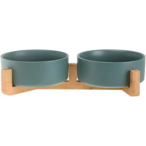 TD Elevated Ceramic Dual Ceramic with Bamboo Stand Bowls TD Elevated Ceramic Dual Ceramic with Bamboo Stand