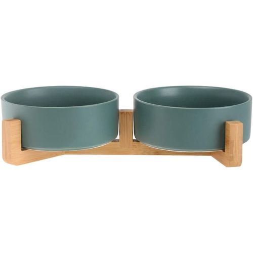 TD Elevated Ceramic Dual Ceramic with Bamboo Stand Bowls TD Elevated Ceramic Dual Ceramic with Bamboo Stand