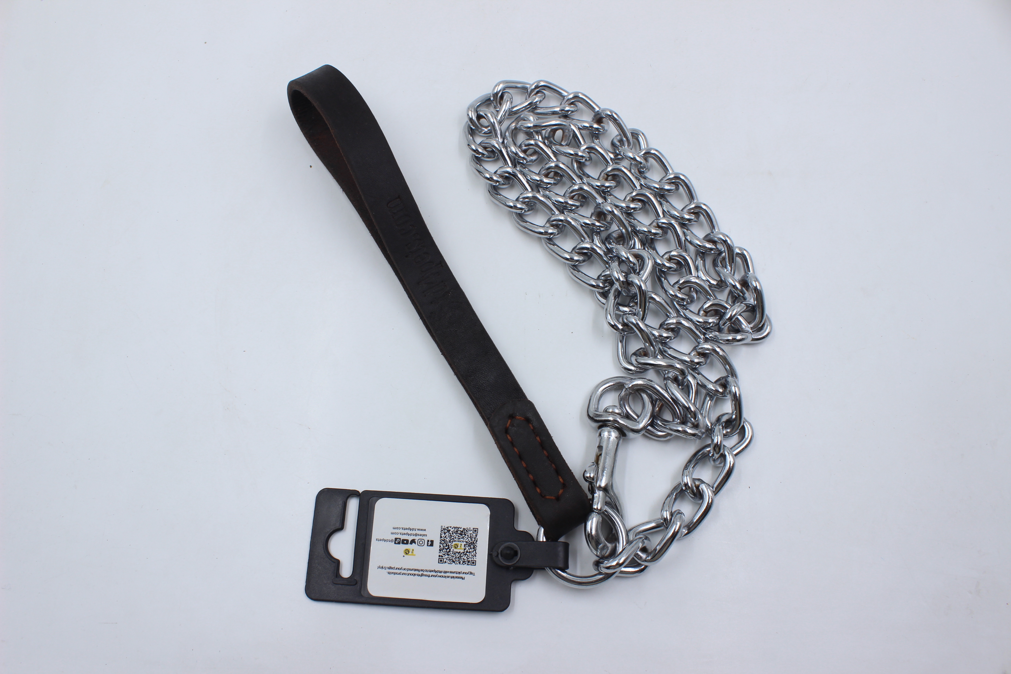 TD Iron Chain with Genuine Leather Handle Dog TD Iron Chain with Genuine Leather Handle