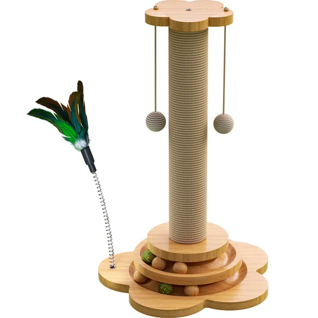 TD Two Layer Cat Scratching Post with Feather Balls Cat TD Two Layer Cat Scratching Post with Feather Balls - Image 2