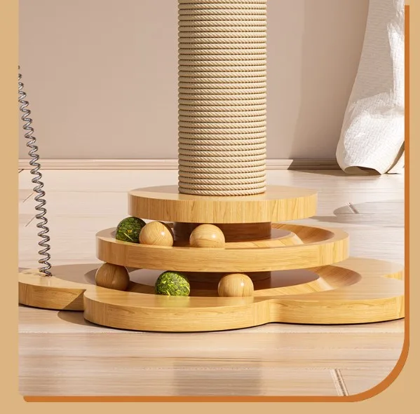 TD Two Layer Cat Scratching Post with Feather Balls Cat TD Two Layer Cat Scratching Post with Feather Balls - Image 4