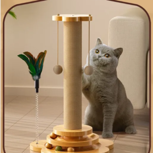 TD Two Layer Cat Scratching Post with Feather Balls Cat TD Two Layer Cat Scratching Post with Feather Balls