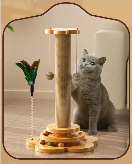 TD Two Layer Cat Scratching Post with Feather Balls Cat TD Two Layer Cat Scratching Post with Feather Balls