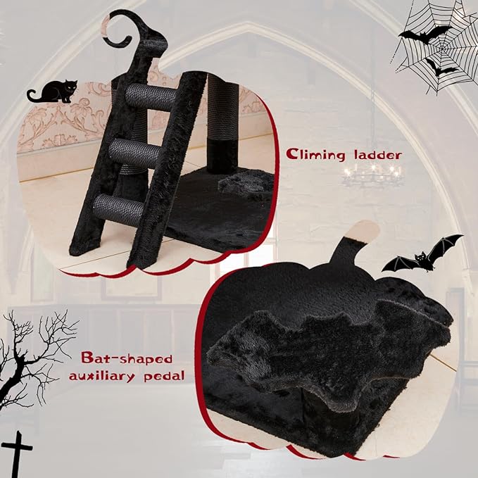 TD Gothic Halloween Cat Tree Condo with Coffin Bed Black Cat TD Gothic Halloween Cat Tree Condo with Coffin Bed Black - Image 4