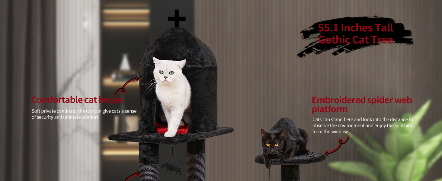 TD Gothic Halloween Cat Tree Condo with Coffin Bed Black Cat TD Gothic Halloween Cat Tree Condo with Coffin Bed Black - Image 7