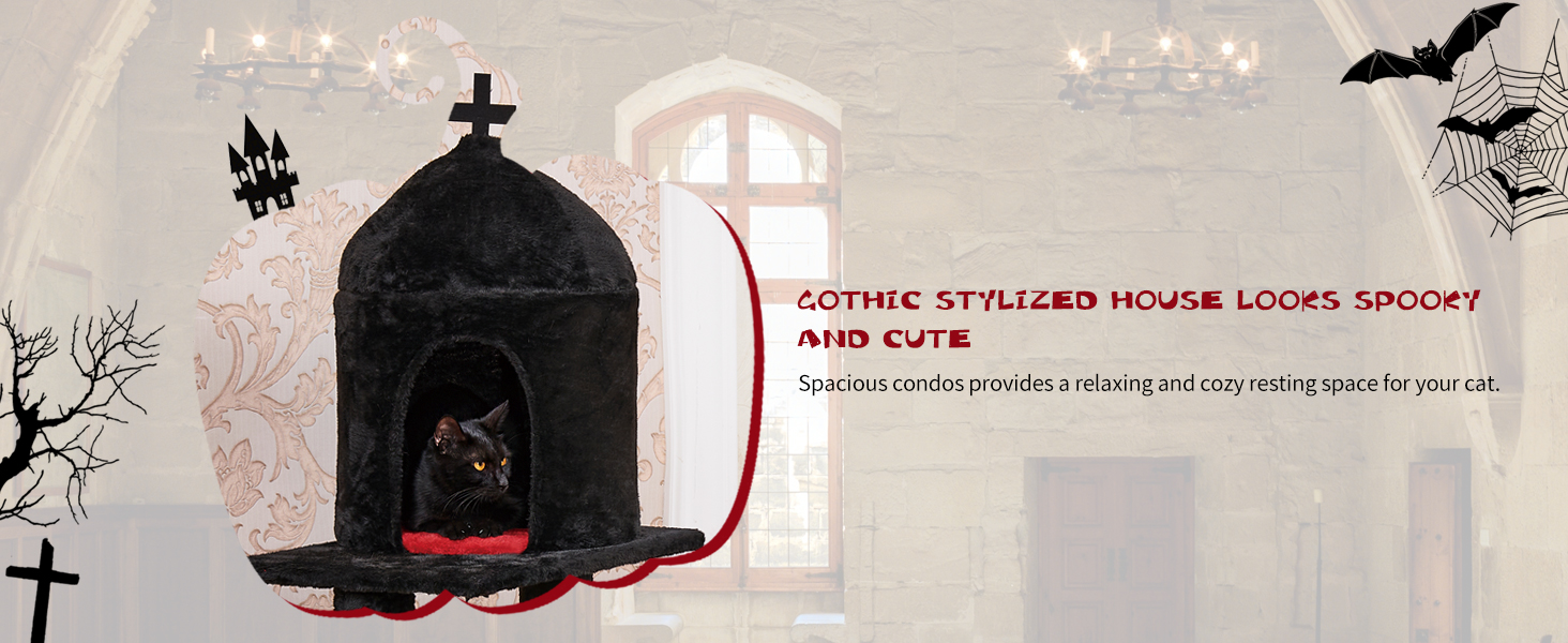 TD Gothic Halloween Cat Tree Condo with Coffin Bed Black Cat TD Gothic Halloween Cat Tree Condo with Coffin Bed Black - Image 8
