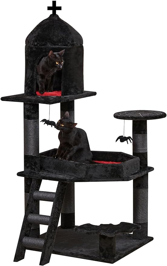 TD Gothic Halloween Cat Tree Condo with Coffin Bed Black Cat TD Gothic Halloween Cat Tree Condo with Coffin Bed Black