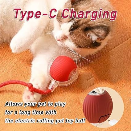 Cat&Dog Smart 360°C Automatic Interactive Ball Tail Toy Red Cat Cat&Dog Smart 360°C Automatic Interactive Ball Tail Toy Red - Image 6